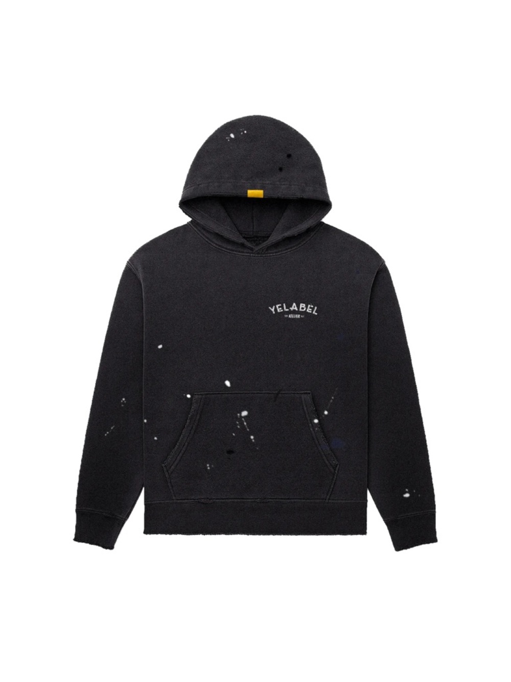 YELABEL Black Pullover Hoodie with Paint-Splatter Detail
